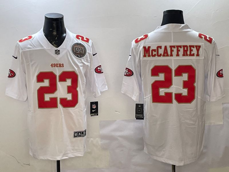 Men San Francisco 49ers #23 Mccaffrey White gold Fashion 2025 Nike Limited NFL Jersey style 2